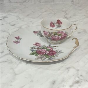 Vintage Japanese Shell Tea Luncheon Plate Sets with Tea Cups Pink Cottagecore
